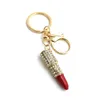 Crystal Lipstick Keyring Rhinestone for Woman Sieraden vrouwen charme auto gouden hanger Keychain 7 kleuren