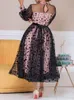 Casual Dresses Big Size 4XL 5XL Party Princess Dress Sexig Se genom Pink Black Tulle Mesh Stitching Spring Summer Birthday Outfits
