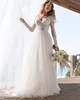 A Line Long Illusion Sleeves Wedding Dresses Lace Bridal Gowns 2022 Tulle Ivory V-neck Backless Vestido De Novia Open Back