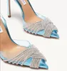 Sommar lyxiga märken Gatsby Sandals skor för kvinnor Slingback Pumpar Crystal Swirls PVC Toecaps Pointed Toe Lady High Heels EU35-43