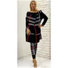2 Pieces Women's Knitwear Buttoned Cachet Top and Pants Double Flexible Suit Set Striped Turkey Dubai Fashion Clothing 220315