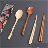 Vaisselle Ensembles Cuisine Salle À Manger Bar Maison Jardin Chinois Baguettes Vaisselle Couverts En Bois Avec Cuillère Fourchette Sac En Tissu Respectueux De L'environnement Frie