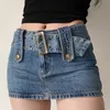 Womengaga Wide Belt Denim Miniskirt 여성을위한 Womengaga Wide Belt Denim Miniskirt 한국 섹시한 짧은 치마 주머니 High High Waho Safari 스타일 LU2N 220317