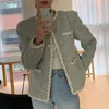 Koreańskie eleganckie damskie jesienne zimowe wełniana kurtka płaszcza kobiet samotna marka marki OWARY Fashion Streetwear Tweed Jacket 201210