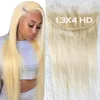 Partihandel 10st / Lot HD Transaparent Lace Closure Straight Raw Hair # 613 Blondin 13 * 4 5 * 5In Laces Top Stänger 10 "-20"