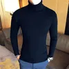 Autumn and winter fashion men's slim solid color turtleneck sweater Warm Knit Sweater long-sleeved bottoming Shirt 201203