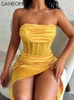 Slit Bodycon Mini Strapless Dress Sexy Outfits para mulher Verão 2022 Elegante Party Noite Backless Mulheres Vestidos de Aniversário Y220401