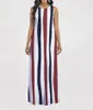 Plus Size Dresses Women Fashion Long Dress O Neck Sleeveless Print American Flag Loose Waist Floor Length Vestidos Feminino Streetwear Style