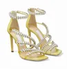 2022 Summer Josefine Crystal Strap Sandália PVC Camurça Curra Mulheres Sexy Sandalias Mujer Lady High Sales Vestido Partamentação Sapatos de Casamento S Sapatos