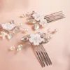 Headpieces Pearl Flower Bridal Hair Combs Trendy Wedding Accessories Rhinestone Headpiece For Women Fashion Handmade Tiara HeadwearHeadpiece