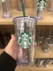 Starbucks Mermaid Goddess Tazze 24oz/16oz Bicchiere doppio in plastica Tazza inferiore Goddess Gift Coperchio Riutilizzabile Trasparente Bicchieri piatti Cannuccia