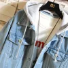 Джинсовая куртка с капюшоном мужская джинсы хип -хоп шерсти ретро джинсовая куртка уличная повседневная бомберная куртка верхняя одежда 220815