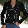 Jaqueta de couro Faux Women Mulheres vintage Zipper casual de moto de moto soltas de moto feminino bombardeiro casual punk casaco punk l220801