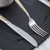 Dinnerware Sets Luxury Stainless Steel Cutlery Set Flower Kits Bronzing Silver Steak Knife Fork Dessert Spoon Outdoor TablewareDinnerware