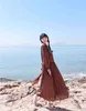 Good Guality Vintage Printing Ribbon Plaid Collar Vestido de maternidad Mangas largas Mujer embarazada Bohemio Vestido suelto Vestido de gasa J220628