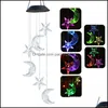 Objets décoratifs Figurines Home Accents Decor Jardin Changement de couleur LED Carillons éoliens solaires Lune et étoiles Colibri Oiseau Papillon Pendentif