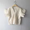 Frauen Blusen Shirts Weiße Bluse Sommer 2022 Korea V-ausschnitt Sexy Casual Hemd Aushöhlen Stickerei Frau Mode Kleidung 14192
