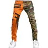 Punk Zerrissene Jeans Männer Camouflage Farbe Block Slim-fit Gerade bein Overalls Frühling Mode Plus Größe Herren Hosen 220325