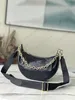 OVER THE MOON Half Moon Handbag: Monogrammed Embroidered Chain Bag with Crossbody Strap. (80 characters)