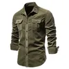 AIOPESON Corduroy 100% Cotton Shirts Men Business Casual Lapel Solid Color Slim Fit 's Autumn Fashion for 220324