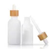 Frosted Amber White Glass Dropper Bottle 15ml 30ml 50ml with Bamboo Cap 1oz Wooden Essential Oil Bottles DH8765