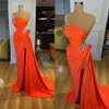 Sexy Orange Prom Dress Long One Shoulder Beaded High Side Slit Arabic Dubai Women Formal Prom Dresses Evening Gowns Custom Made