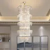 Big Long Classic K9 Crystal Chandelier LED Lamp Amerikanska moderna ljuskronor Lights Fixture Hotel Home Inomhusbelysning 3 Vit Färg Ljus Dimbar Dia80cm H190cm