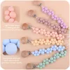 Baby Toys Silicone Pacifier Clips Tooth Dummy Holder For Children Safe Wood Beads Soft Teether Stroller Chain Teething Babies