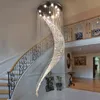 Lâmpadas pendentes modernas duplex escada espiral teto lustre iluminação lua lustre longa lustres de cristal villa salão lâmpada de linha pendurada