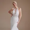 Vestido De Novia Sirena Spitze Sexy Meerjungfrau Brautkleider Halter Spitze Applizierte Strand Backless Trägerlosen Brautkleid CPS1994 ups