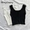 Laço preto tops para as mulheres roupas de colheita top camiseta bonito sexy branco bustier curto sólido sólido spandex trecho de malha tops 220316