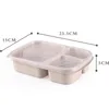 Lunch Box 3 Grid Paglia di grano Bento Bagsradable Coperchio trasparente Contenitore per alimenti Lavoro Portatile Scatole per il pranzo per studenti Contenitori via mare GWB15306