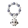 Party Supplies New cartoon cute Panda hand string key ring PVC silicone beaded bracelet bear doll keys rings