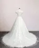 Imagem real Romantic Scoop Manga curta Vestido de noiva de luxo Apliques Princess Bridal Vestido
