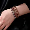 Magnetic Snap Leather Bracelet Bangle Cuff Wristband O Ring Gold Bead Hand Strap Bracelets Women Friendship fashion jewelry
