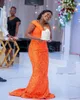 2022 plus size arabic aso ebi laranja sereia luxuosa vestidos de baile de pescoço