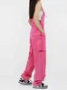 Rose Red Denim Overalls Women Jeans Summer New Retro Hong Kong Style Loose Design Niche Straight Wide Pants female Pants L220726
