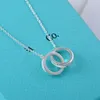 Luxury Designer Pendant Sterling Silver Double Ring Necklace Wedding Jewelry Accessories Gift For Ladies Without Box