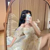 Fransız çiçek dres seksi puflu kollu dantel şifon baskı mini dres yaz Kore tarzı vintage peri elbise 220509
