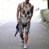 Fashion Men's Tank Top T-Shirt Shorts Casual 3D Brand Funny Skull Print Outdoor Fitness Mans Vest 2 Piece Suit S-4XL 220622