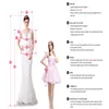 2023 luxueux rose sirène robes de bal Cap manches robes de soirée plumes cristaux perlés robe de soirée sur mesure