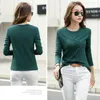 Ribbed Sping Fashion Bamboo Cotton T Shirt Autumn Women O Neck Loose Simple Purple Tshirt Long Sleeve Ladies Green Cozy Top 220728