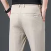 Summer Pants Mens Stretch Slim Fit Elastic midja Formell affärsklassisk koreanska tunna avslappnade byxor Male Black Grey 28 38 220719