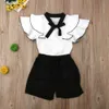 Citgeett summer幼児の赤ちゃんキッズガールズシフォントップTシャツブラックショートパンツ衣装ファッションセット衣類J220711