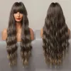 Hair Synthetic Wigs Cosplay Alan Dark Brown Long Water Wave Synthetic Hair Wigs for Black Women Cosplay Party with Bangs High Temperature Fiber 220225