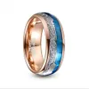 Cluster Rings 8mm Wide Tungsten Carbide Ring Rose Gold Inlaid Blue Shell Meteorite Arrow Dome Steel Wedding Men Jewelry1261a8174781