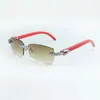 XL Diamond Sunglasses 3524012 with Red Natural Wooden Arm and 56mm Lens 3.0 Thickness