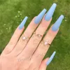 False Nails Dark Blue Tapered Press On Almond Stiletto Midi With Glue Sticker Glossy Faux Ongles Artificial Nepnagels Tips Prud22