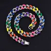 Hip Hop Rapper 16mm Rainbow Color Block Moda Collana da uomo Girocollo Miami Ice Crystal Full Diamond Collana cubana Gioielli