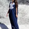 Vintage Embroidery Kaftan Sexy Vneck Batwing Sleeve High Waist Maxi Dress Tunic Women Clothing Summer Beach Dresses Q660 220527